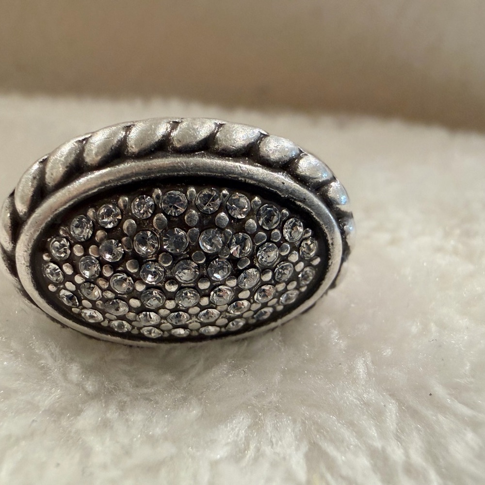 Brighton Silver Ring with Braided Edge and Crystal Pave - Picture 6 of 12